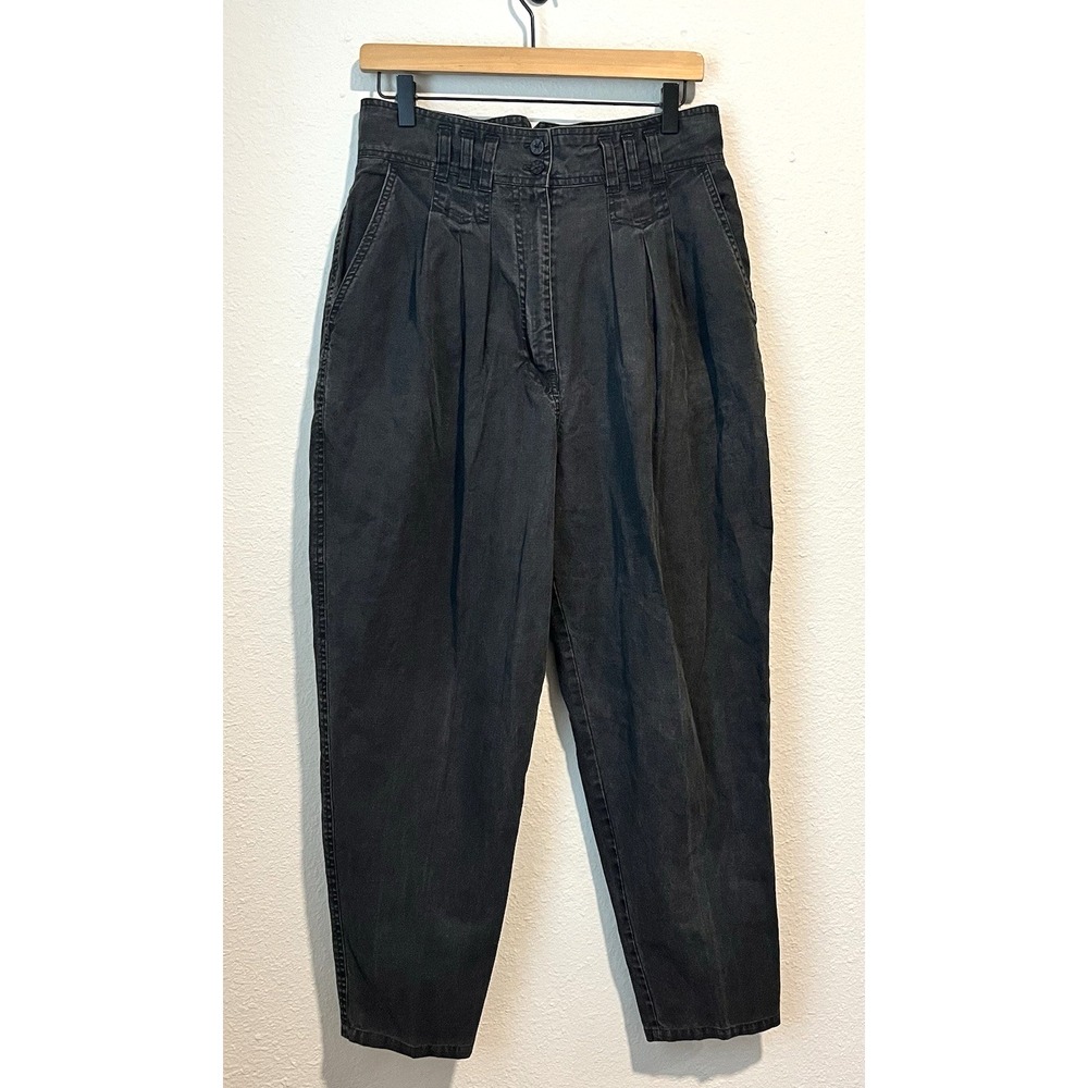 Vintage Gitano Barrel Leg Jeans Size 14 Black Tapered High Rise 80's Back Pocket